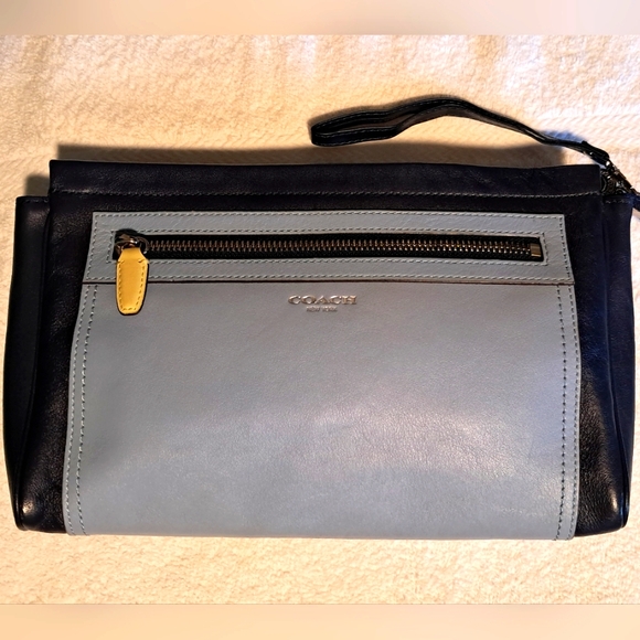 Coach Two-Tone Leather Clutch in Lt Blue and Dk Blue - Picture 1 of 5